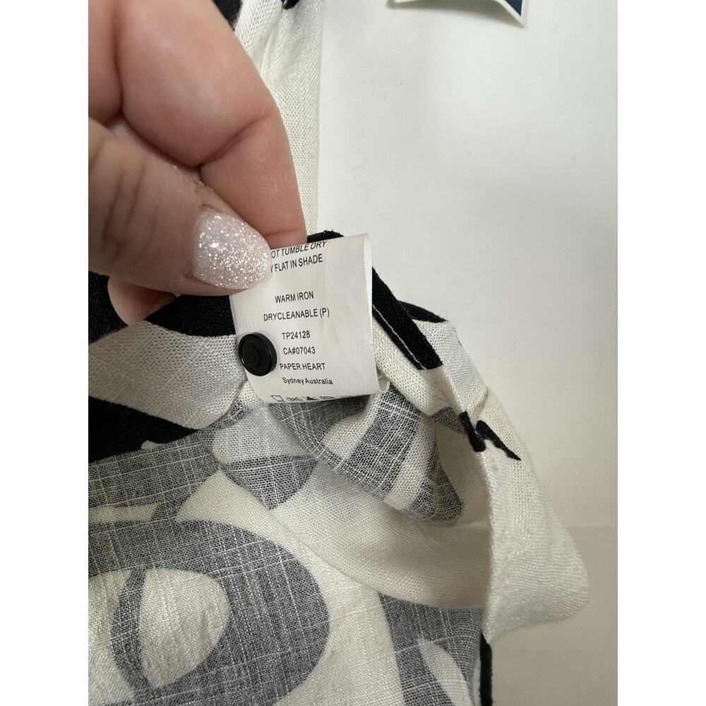 ANTHROPOLOGIE Paper Heart Black and Cream Patterned Linen Shirt XL - Picture 6 of 7